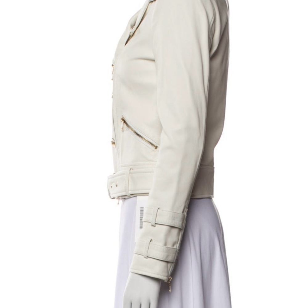 L'AGENCE Cream Double-Breasted Leather Jacket - Picture 3 of 5